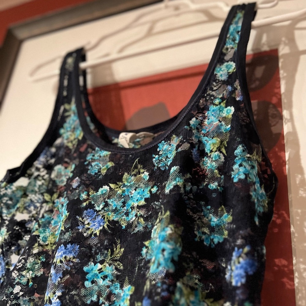 Blue Floral Lace Tank